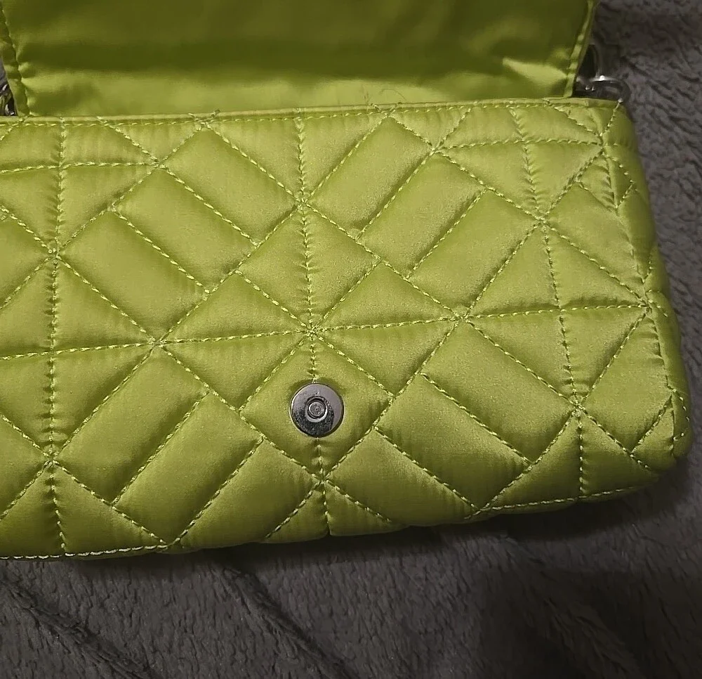 Zara Quilted Satin Neon Chunky Silver Metal Chain Shoulder Bag